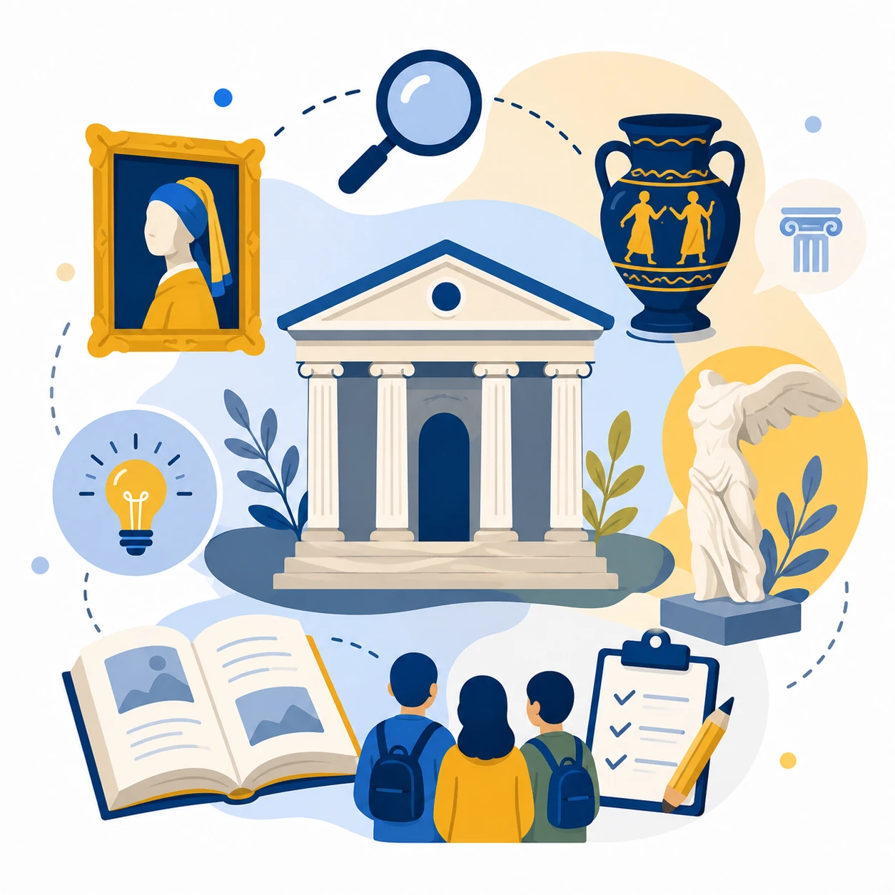 Illustration representing inquiry and learning through museums and cultural spaces